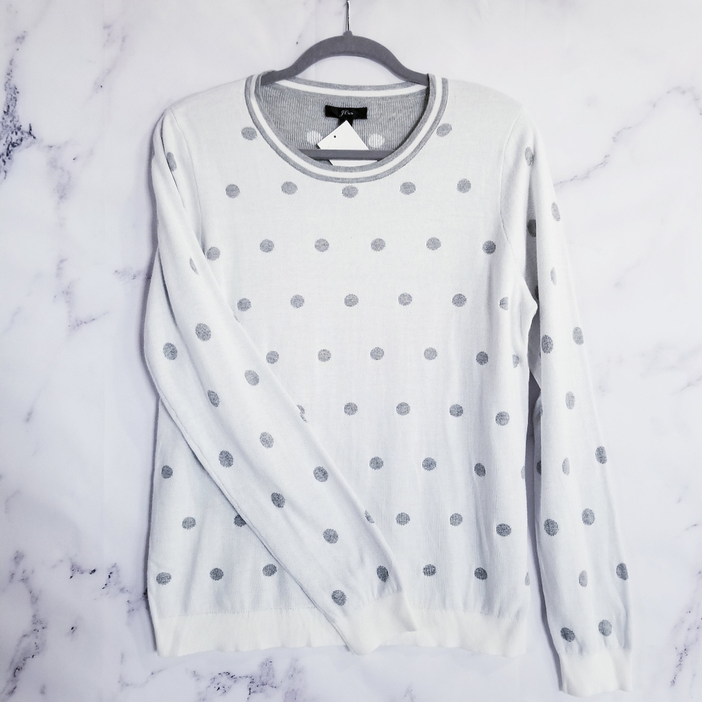 J.Crew Polka Dot Long Sleeve Crewneck Sweater